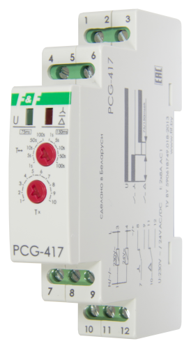Евроавтоматика F&F PCU-501 с выдержкой  времени после отключения питания, 3 функции , монтаж на DIN-рейке 12-264В AC/DC 2х8А 2NO/NC IP20
